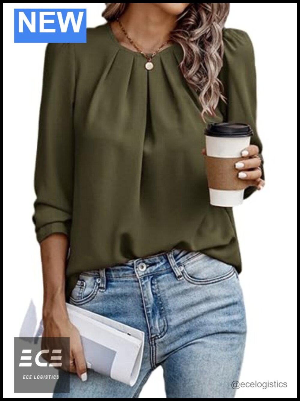 Samefar Womens Pleated Crew Neck Long Sleeve Chiffon Blouse Tunic Top